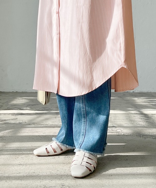 LIAN（リアン）の「ストライプバンドカラーシャツワンピース（シャツワンピース・レディース・ベージュ/ブルー/ネイビー/オレンジ・FREE）」の14枚目の写真