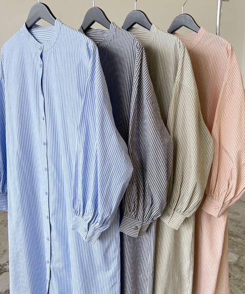 LIAN（リアン）の「ストライプバンドカラーシャツワンピース（シャツワンピース・レディース・ベージュ/ブルー/ネイビー/オレンジ・FREE）」の19枚目の写真