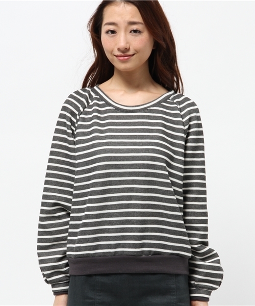 OUTLET（アウトレット）の「【WHO'S WHO gallery】ボーダーパフスウェットプルオーバー（スウェット・レディース・チャコールグレー/グレー/ネイビー・FREE）」の4枚目の写真