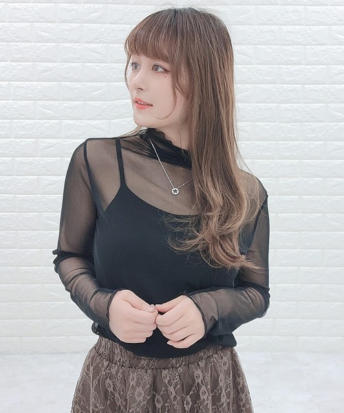 Lace Ladies（レースレディース）の「シアー ウェーブハイネック 長袖カットソー（Tシャツ/カットソー・レディース・アイボリー/ブラック・FREE）」の6枚目の写真