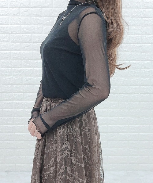 Lace Ladies（レースレディース）の「シアー ウェーブハイネック 長袖カットソー（Tシャツ/カットソー・レディース・アイボリー/ブラック・FREE）」の8枚目の写真