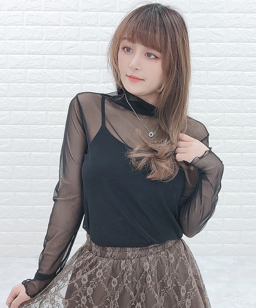 Lace Ladies（レースレディース）の「シアー ウェーブハイネック 長袖カットソー（Tシャツ/カットソー・レディース・アイボリー/ブラック・FREE）」の4枚目の写真