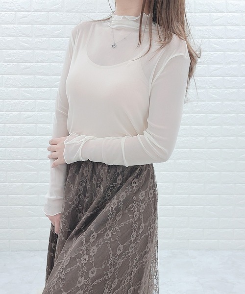 Lace Ladies（レースレディース）の「シアー ウェーブハイネック 長袖カットソー（Tシャツ/カットソー・レディース・アイボリー/ブラック・FREE）」の3枚目の写真