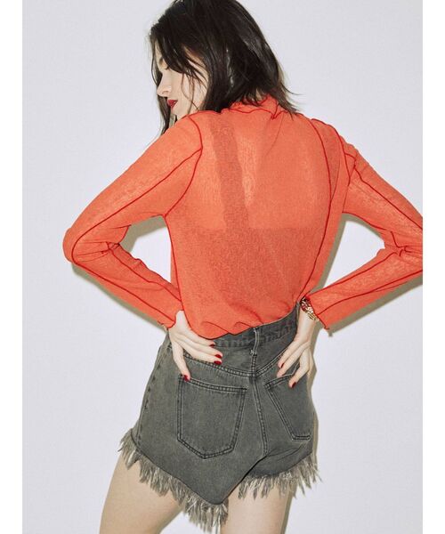 jouetie(ジュエティ)の「しぼしぼシースルーメロートップス(Tシャツ/カットソー・レディース・ブラック/オフホワイト/オレンジ/グリーン・MEDIUM)」の4枚目の写真