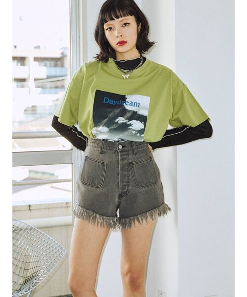 jouetie(ジュエティ)の「しぼしぼシースルーメロートップス(Tシャツ/カットソー・レディース・ブラック/オフホワイト/オレンジ/グリーン・MEDIUM)」の5枚目の写真