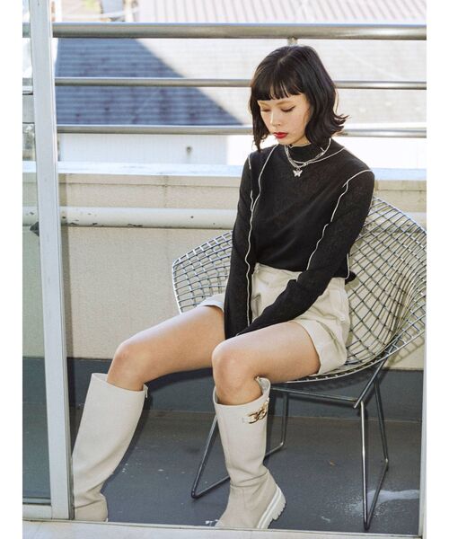 jouetie(ジュエティ)の「しぼしぼシースルーメロートップス(Tシャツ/カットソー・レディース・ブラック/オフホワイト/オレンジ/グリーン・MEDIUM)」の12枚目の写真