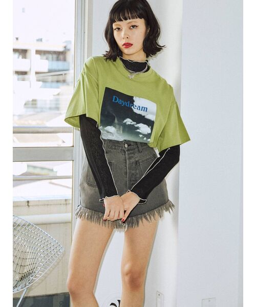 jouetie(ジュエティ)の「しぼしぼシースルーメロートップス(Tシャツ/カットソー・レディース・ブラック/オフホワイト/オレンジ/グリーン・MEDIUM)」の14枚目の写真