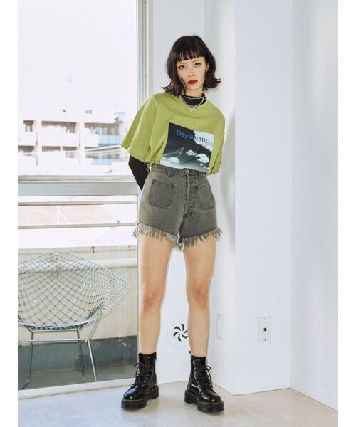 jouetie(ジュエティ)の「しぼしぼシースルーメロートップス(Tシャツ/カットソー・レディース・ブラック/オフホワイト/オレンジ/グリーン・MEDIUM)」の17枚目の写真