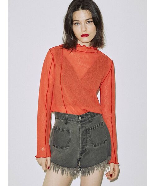 jouetie(ジュエティ)の「しぼしぼシースルーメロートップス(Tシャツ/カットソー・レディース・ブラック/オフホワイト/オレンジ/グリーン・MEDIUM)」の21枚目の写真