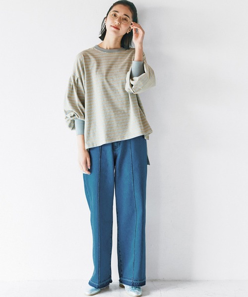 avecmoi（アヴェクモワ）の「【佐藤かなさんプロデュース】 ａｖｅｃｍｏｉマルチボーダーＴシャツ＜グレー＞（Tシャツ/カットソー・レディース・グレー系その他・MEDIUM/LARGE/X-LARGE/SMALL）」の2枚目の写真