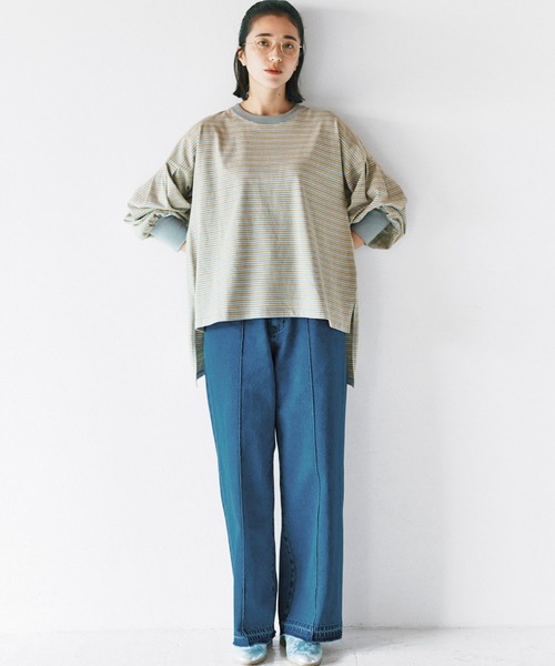 avecmoi（アヴェクモワ）の「【佐藤かなさんプロデュース】 ａｖｅｃｍｏｉマルチボーダーＴシャツ＜グレー＞（Tシャツ/カットソー・レディース・グレー系その他・MEDIUM/LARGE/X-LARGE/SMALL）」の3枚目の写真