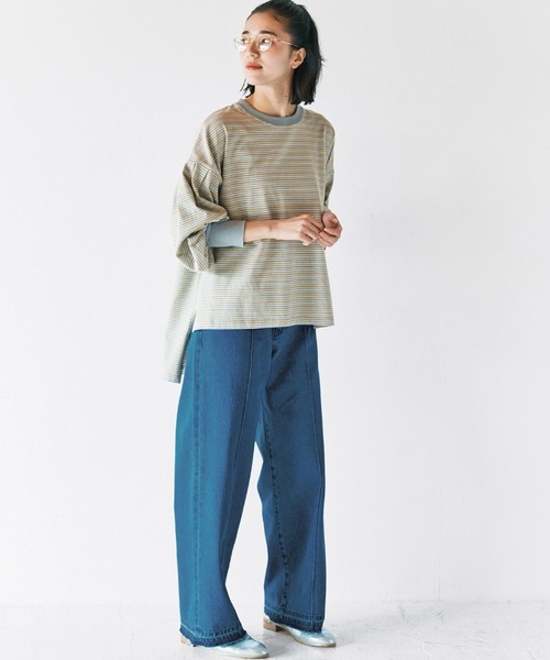 avecmoi（アヴェクモワ）の「【佐藤かなさんプロデュース】 ａｖｅｃｍｏｉマルチボーダーＴシャツ＜グレー＞（Tシャツ/カットソー・レディース・グレー系その他・MEDIUM/LARGE/X-LARGE/SMALL）」の6枚目の写真