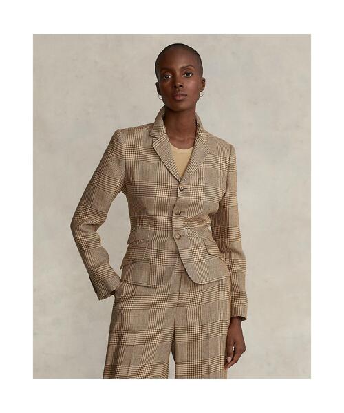 美品‼️Ralph Lauren リネン千鳥ジャケット/ハウンドトゥース ブラウン POLO RALPH LAUREN（ポロ ラルフ ローレン）の「リネンブレンド