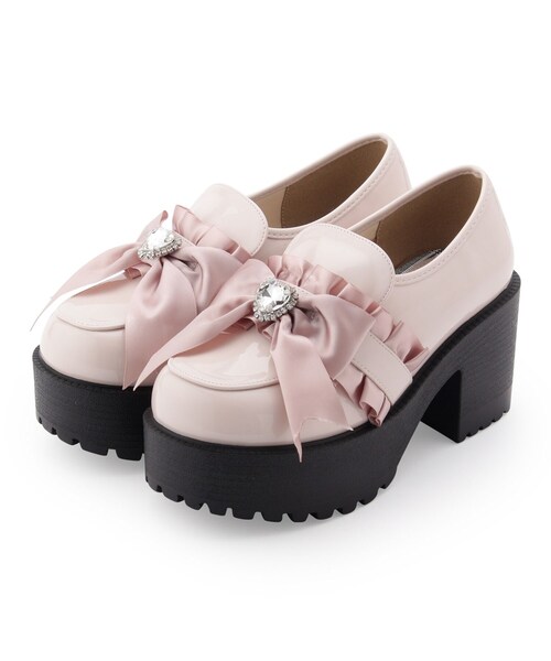 cs T&P(シーエスティーアンドピー)の「フリルレース×キラキラハート付き厚底パンプス(パンプス・レディース・ホワイト系2/ブラック系1/チョコ・S/M/L/LL)」の3枚目の写真