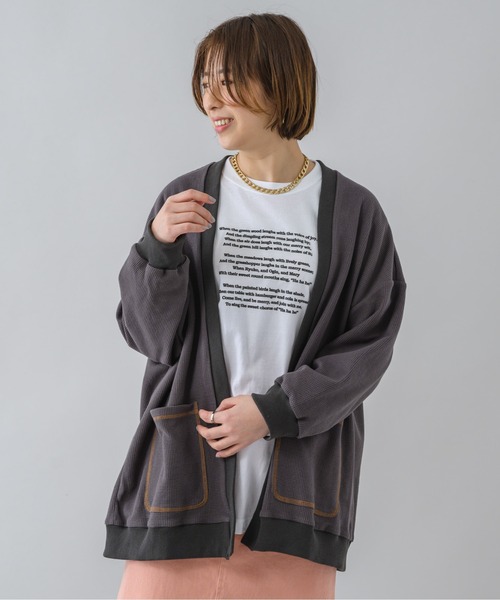 KATHARINE ROSS(キャサリンロス)の「【KATHARINE ROSS】ワッフルオーバーカーディガン(カーディガン/ボレロ・レディース・イエロー/チャコールグレー/アイボリー・MEDIUM)」の3枚目の写真