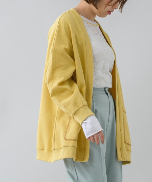 KATHARINE ROSS(キャサリンロス)の「【KATHARINE ROSS】ワッフルオーバーカーディガン(カーディガン/ボレロ・レディース・イエロー/チャコールグレー/アイボリー・MEDIUM)」の1枚目の写真
