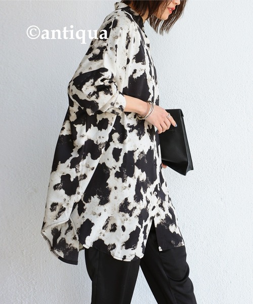 antiqua（アンティカ）の「水彩柄ワイドシャツ（シャツ/ブラウス・レディース・ブラック/ベージュ系その他・FREE）」の5枚目の写真