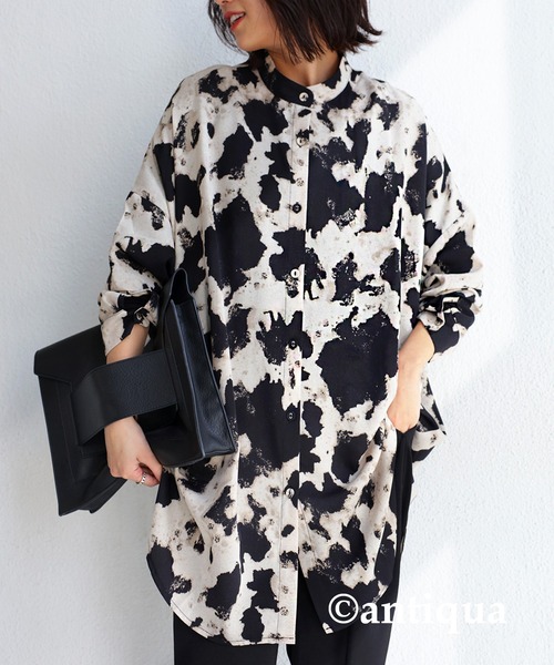 antiqua（アンティカ）の「水彩柄ワイドシャツ（シャツ/ブラウス・レディース・ブラック/ベージュ系その他・FREE）」の6枚目の写真