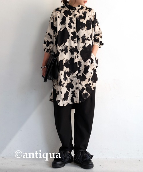 antiqua（アンティカ）の「水彩柄ワイドシャツ（シャツ/ブラウス・レディース・ブラック/ベージュ系その他・FREE）」の7枚目の写真