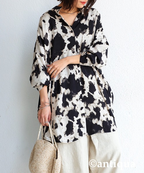 antiqua（アンティカ）の「水彩柄ワイドシャツ（シャツ/ブラウス・レディース・ブラック/ベージュ系その他・FREE）」の14枚目の写真