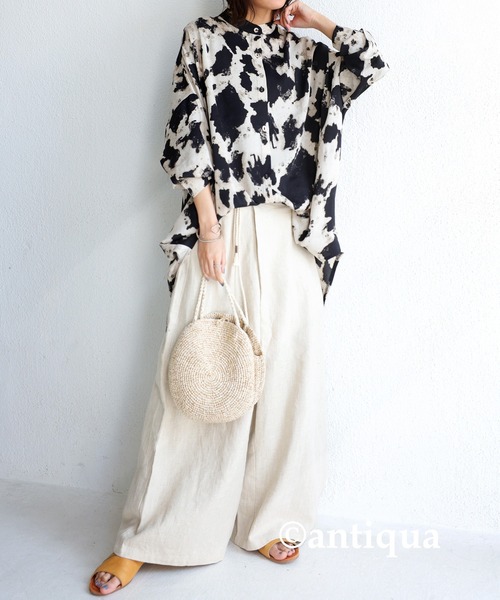 antiqua（アンティカ）の「水彩柄ワイドシャツ（シャツ/ブラウス・レディース・ブラック/ベージュ系その他・FREE）」の16枚目の写真