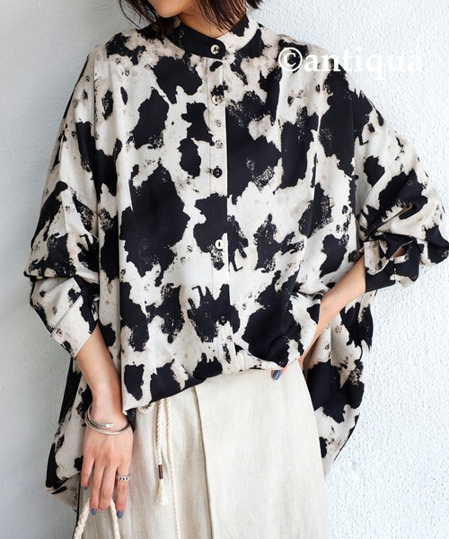 antiqua（アンティカ）の「水彩柄ワイドシャツ（シャツ/ブラウス・レディース・ブラック/ベージュ系その他・FREE）」の18枚目の写真