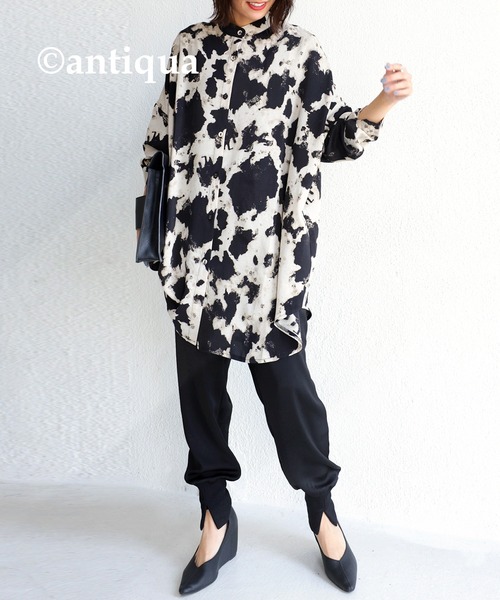 antiqua（アンティカ）の「水彩柄ワイドシャツ（シャツ/ブラウス・レディース・ブラック/ベージュ系その他・FREE）」の11枚目の写真