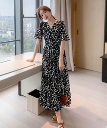 カシュクールティアードプリントワンピース