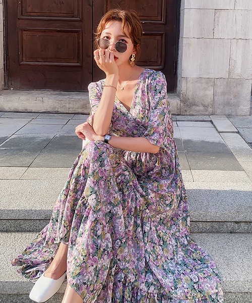 LUGG NAGG（ラグナグ）の「カシュクールティアードプリントワンピース（ワンピース・レディース・ホワイト/ブラック/ベージュ/パープル/レッド/イエロー/オレンジ/ブルー/グリーン/グレイッシュブルー・M/L/XL）」の20枚目の写真