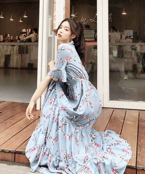 LUGG NAGG（ラグナグ）の「カシュクールティアードプリントワンピース（ワンピース・レディース・ホワイト/ブラック/ベージュ/パープル/レッド/イエロー/オレンジ/ブルー/グリーン/グレイッシュブルー・M/L/XL）」の18枚目の写真