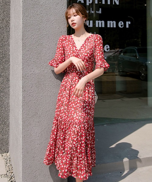 LUGG NAGG（ラグナグ）の「カシュクールティアードプリントワンピース（ワンピース・レディース・ホワイト/ブラック/ベージュ/パープル/レッド/イエロー/オレンジ/ブルー/グリーン/グレイッシュブルー・M/L/XL）」の19枚目の写真