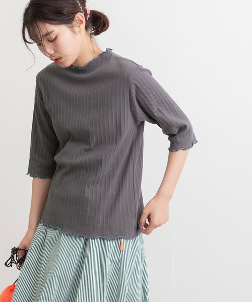 POU DOU DOU（プードゥドゥ）の「変則テレコ配色メローTee（Tシャツ/カットソー・レディース・ブラウン/ターコイズブルー/イエロー/アイボリー/ダークグレー・3）」の7枚目の写真