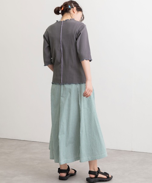 POU DOU DOU（プードゥドゥ）の「変則テレコ配色メローTee（Tシャツ/カットソー・レディース・ブラウン/ターコイズブルー/イエロー/アイボリー/ダークグレー・3）」の9枚目の写真