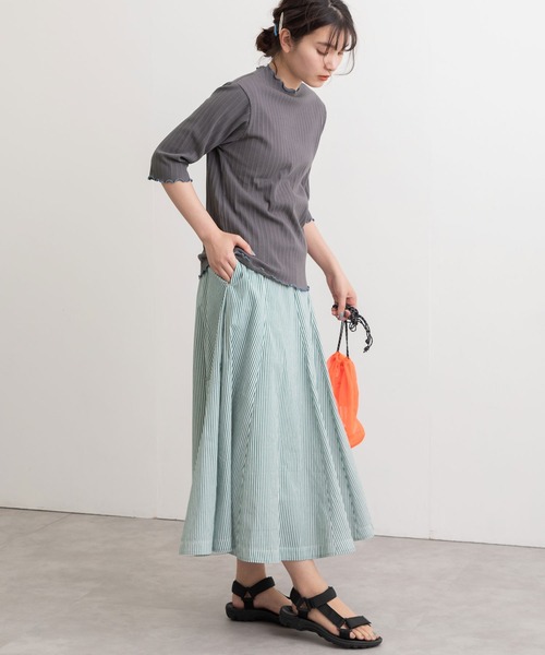 POU DOU DOU（プードゥドゥ）の「変則テレコ配色メローTee（Tシャツ/カットソー・レディース・ブラウン/ターコイズブルー/イエロー/アイボリー/ダークグレー・3）」の10枚目の写真