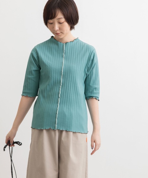 POU DOU DOU（プードゥドゥ）の「変則テレコ配色メローTee（Tシャツ/カットソー・レディース・ブラウン/ターコイズブルー/イエロー/アイボリー/ダークグレー・3）」の13枚目の写真