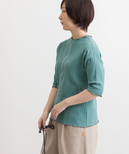 POU DOU DOU（プードゥドゥ）の「変則テレコ配色メローTee（Tシャツ/カットソー・レディース・ブラウン/ターコイズブルー/イエロー/アイボリー/ダークグレー・3）」の15枚目の写真