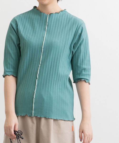 POU DOU DOU（プードゥドゥ）の「変則テレコ配色メローTee（Tシャツ/カットソー・レディース・ブラウン/ターコイズブルー/イエロー/アイボリー/ダークグレー・3）」の17枚目の写真