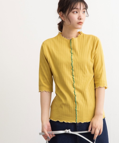 POU DOU DOU（プードゥドゥ）の「変則テレコ配色メローTee（Tシャツ/カットソー・レディース・ブラウン/ターコイズブルー/イエロー/アイボリー/ダークグレー・3）」の20枚目の写真