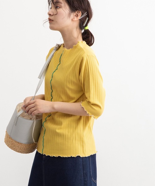 POU DOU DOU（プードゥドゥ）の「変則テレコ配色メローTee（Tシャツ/カットソー・レディース・ブラウン/ターコイズブルー/イエロー/アイボリー/ダークグレー・3）」の21枚目の写真