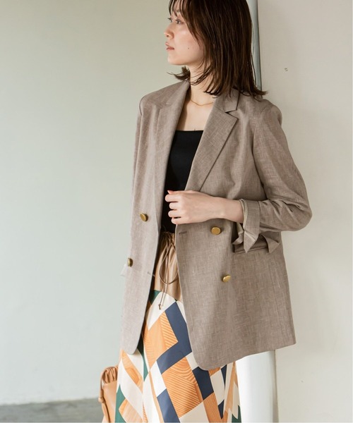 麻ストレッチダブルブレストジャケット Span Noble ノーブル のファッション 2 テーラードジャケット