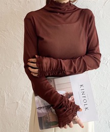 She's Closet（シーズクローゼット）の「袖口シャーリングメロウフリルハイネック長袖シアートップス（Tシャツ/カットソー）」