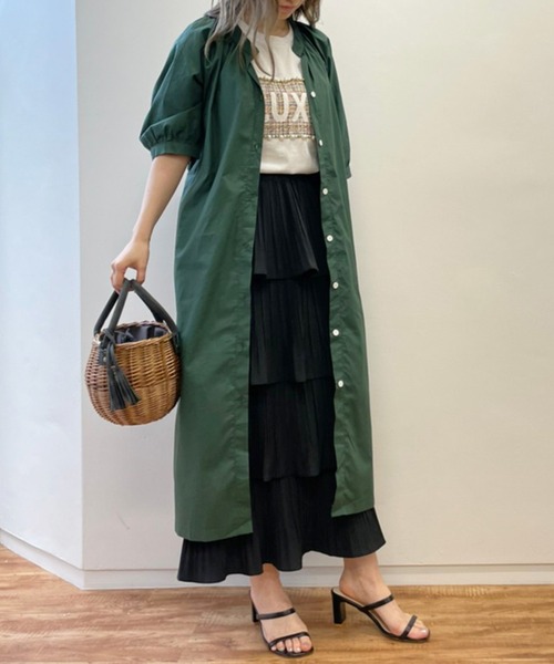 ECLIN(エクラン)の「スタンドカラーシャツワンピース(シャツワンピース)」|グリーン