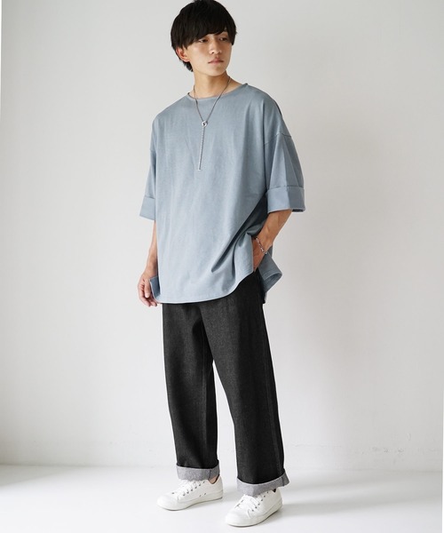 MinoriTY（マイノリティ）の「【MinoriTY】ロールアップワイドデニムパンツ バギーパンツ ストレートデニムパンツ ワイドパンツ メンズ オーバーサイズ スラックスデニム テーパードデニム バギーデニム ストレートパンツ（デニムパンツ・メンズ・インディゴブルー/ブルー/ブラック/グレー/キナリ・S/M/L）」の14枚目の写真