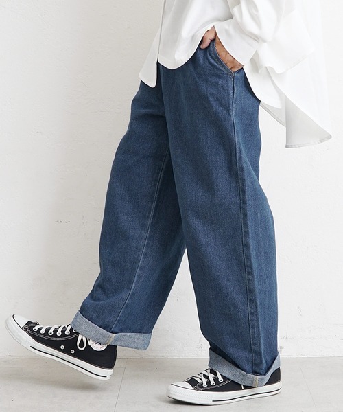 MinoriTY（マイノリティ）の「【MinoriTY】ロールアップワイドデニムパンツ バギーパンツ ストレートデニムパンツ ワイドパンツ メンズ オーバーサイズ スラックスデニム テーパードデニム バギーデニム ストレートパンツ（デニムパンツ・メンズ・インディゴブルー/ブルー/ブラック/グレー/キナリ・S/M/L）」の6枚目の写真