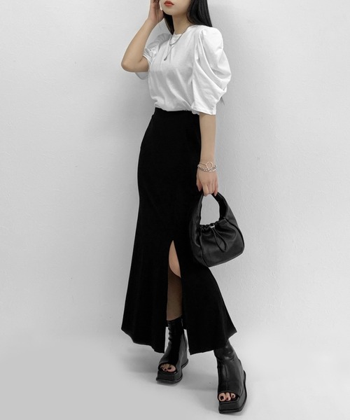 LVEU.（ラブユ.）の「Short sleeve puff T-shirt / ショートスリーブパフTシャツ（Tシャツ/カットソー・レディース・ホワイト/ブラック・FREE）」の13枚目の写真