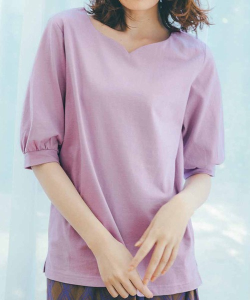 IEDIT(イディット)の「IEDIT トルコオーガニックコットンのハートネックトップス(Tシャツ/カットソー・レディース・パープル/ネイビー/ブルー・MEDIUM/LARGE/X-LARGE)」の3枚目の写真