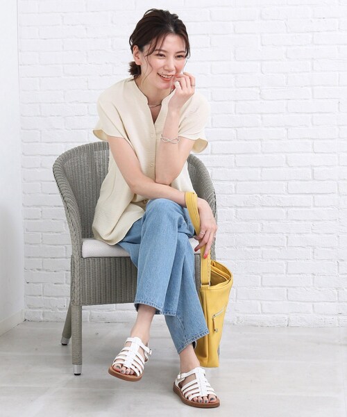 SHOO・LA・RUE(シューラルー)の「◆バンドカラー前開きシャツ(シャツ/ブラウス・レディース・ダークグリーン/ネイビー/オフホワイト/オリーブ/ダークオレンジ/パープル系4・00)」の13枚目の写真