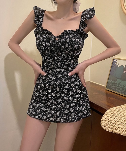 Jasmine Grandiflorum（ジャスミングランディフローラム）の「小花柄フレンチガーリースイムウェア 水着 (SS)（水着・レディース・ブラック・MEDIUM/LARGE/X-LARGE）」の5枚目の写真