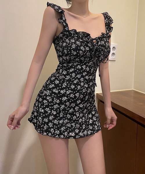 Jasmine Grandiflorum（ジャスミングランディフローラム）の「小花柄フレンチガーリースイムウェア 水着 (SS)（水着・レディース・ブラック・MEDIUM/LARGE/X-LARGE）」の8枚目の写真