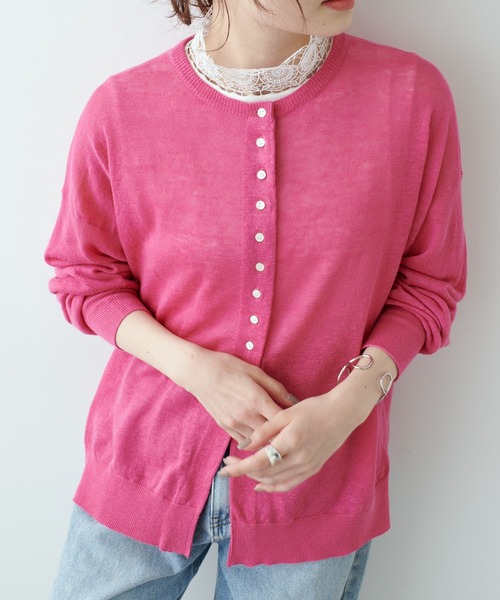 PUAL CE CIN（ピュアルセシン）の「フランダースリネンカーディガン（カーディガン/ボレロ・レディース・ブラック/ナチュラル/グリーン/ブルー/ピンク・FREE）」の5枚目の写真